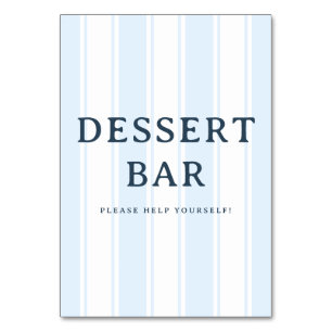 Einladendes Dessertbar-Schild mit blauen Streifen Tischnummer