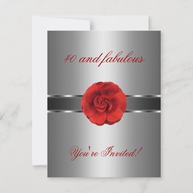 Einladendes Party Silver Red Blume Fabulous 40. Einladung (Vorderseite)