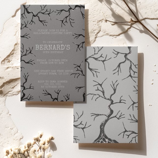 Einladung (Spooky Old Oak Trees Hand-Drawn in Black Ink Perfect for an Over the Hill Haunted Birthday Party.)