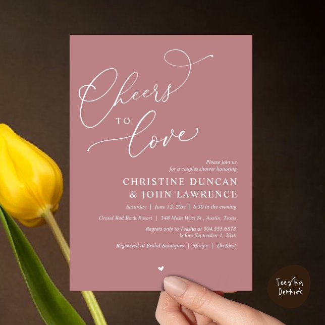 Einladung (Cheers to love, Romantic Couples Shower Modern Party Winery Invitation Card, PDF, Summer Dusty Rose)