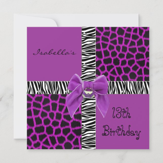 Einladung 13. Teen Birthday Wild Lila Animal (Vorderseite)