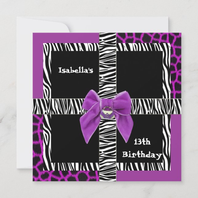 Einladung 13. Teen Birthday Wild Lila Animal (Vorderseite)