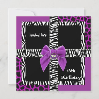 Einladung 13. Teen Birthday Wild Lila Animal