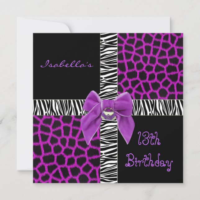 Einladung 13. Teen Birthday Wild Lila Animal 2 (Vorderseite)