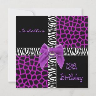 Einladung 13. Teen Birthday Wild Lila Animal 2