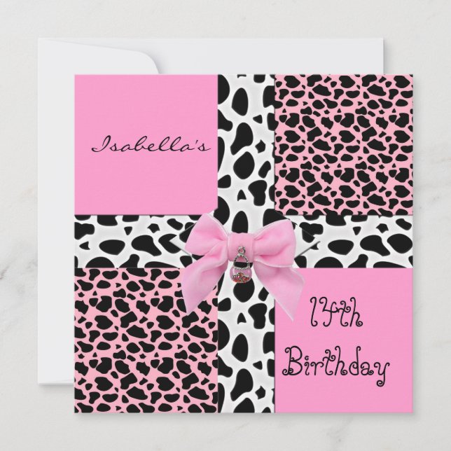Einladung 14. Teen Birthday Wild Pink Kuh Tier (Vorderseite)