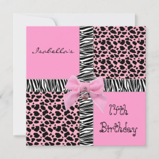 Einladung 14. Teen Birthday Wild Pink Kuh Tier
