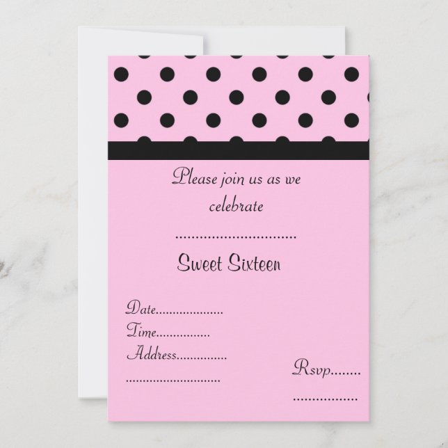 Einladung 16 . Geburtstag Pink Spot (Vorderseite)
