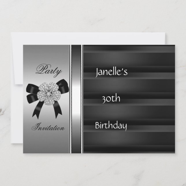 Einladung 30. Geburtstag Party Silver Black (Vorderseite)