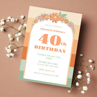 Einladung, 40. Geburtstag - pastellfarbene Retrofl Einladung