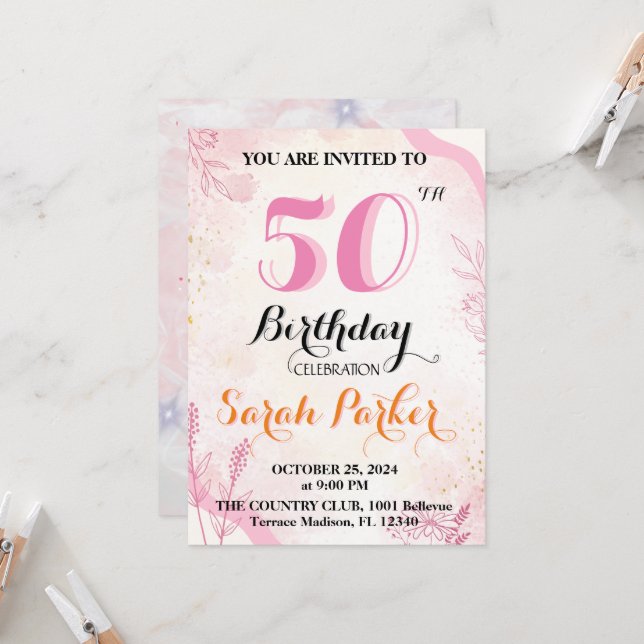 Einladung, 50. Geburtstag Einladung (Vorderseite/Rückseite Beispiel)