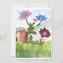 EINLADUNG Aquarellmalerei von Gras & Blumen