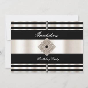 Einladung Art Deco Schwarz Sepia Creme Streifen