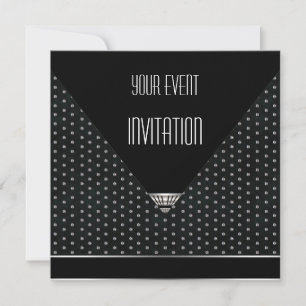 Einladung Art Deco Schwarz Silber Weiße Punkte