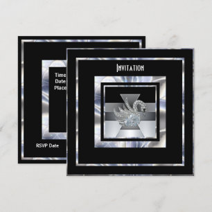 Einladung Art Deco Silver Black Diamond Swan