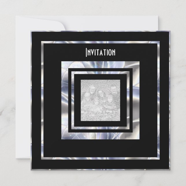 Einladung Art Deco Silver Black Fügen Sie Ihr Foto (Vorderseite)