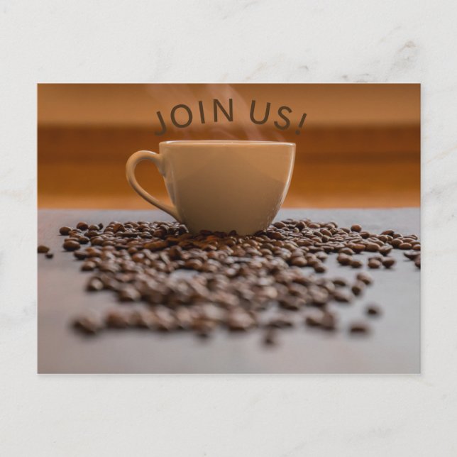 Einladung auf der Postkarte - Kaffee - Kommen Sie  (Vorderseite)