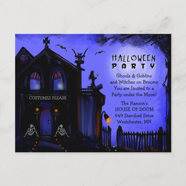Einladung auf Postkarte - Halloween Spuk Haus (Vorderseite)