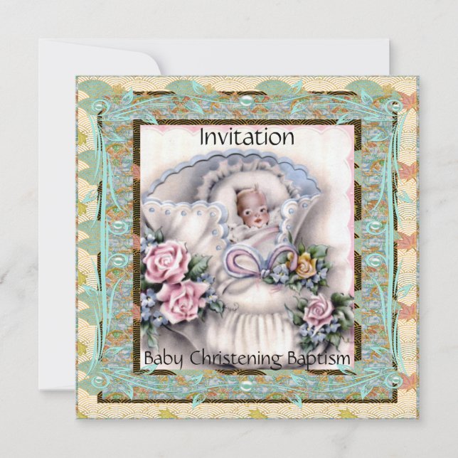 Einladung Baby Christening Taufe Aquamarin Vintag (Vorderseite)