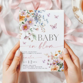 Einladung 'Baby in Bloom', Wildblumen-Baby-Party