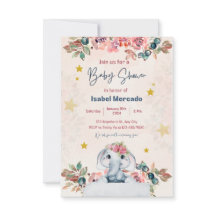 Einladung Babydusche, Elefant, Rosa, Enfant