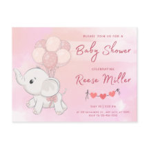 Einladung Babydusche, Elefanten, Mädchen,