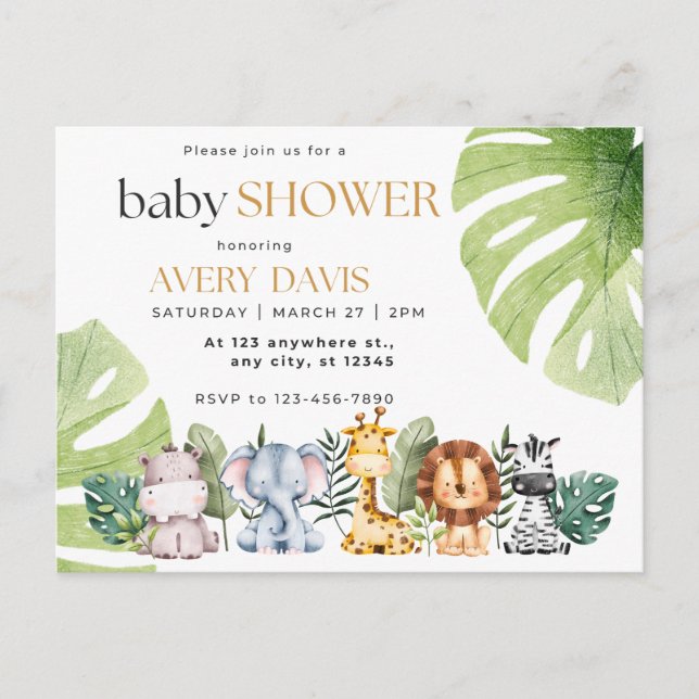 Einladung Babydusche, Tiere, Safari Postkarte (Vorderseite)