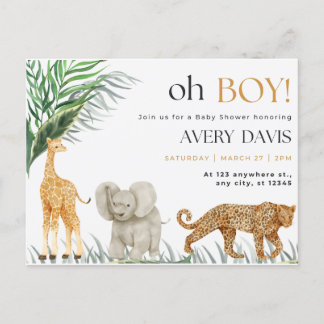 Einladung Babydusche, wild, Tiere Postkarte