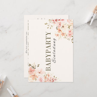 Einladung Babyparty – Rosa Blumen Babyshower