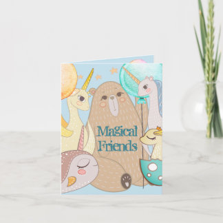 Einladung Bär, Drache, Einhorn, magische Freunde