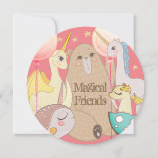 Einladung Bär, Drache, Einhorn, magische Freunde