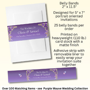 Einladung Bauchband Lila Mauve Blume & White Einladungsbanderole