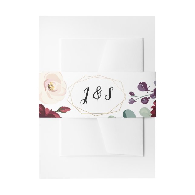 Einladung Bauchband White Roses Gold Geometric Einladungsbanderole (Vorderseite Beispiel)