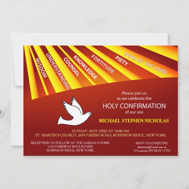 Einladung Bestätigung Gold und Rote Rays (Vorderseite)