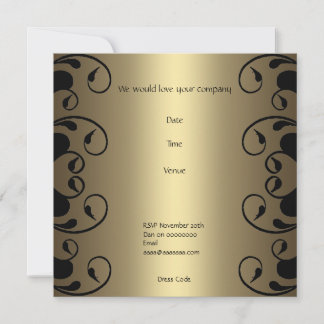 Einladung Birthday Gold Black Floral 2
