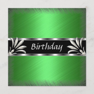Einladung Birthday Green Silver Floral