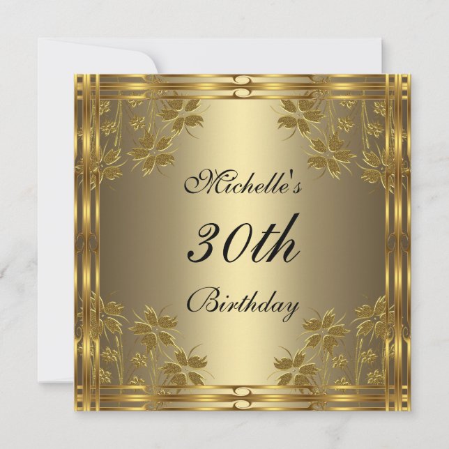 Einladung Black Bronze Gold & Gold Blume (Vorderseite)