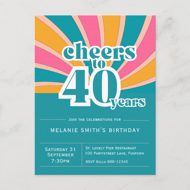 Einladung "Cheers to 40 years", Retro 40. Postkarte (Vorderseite)