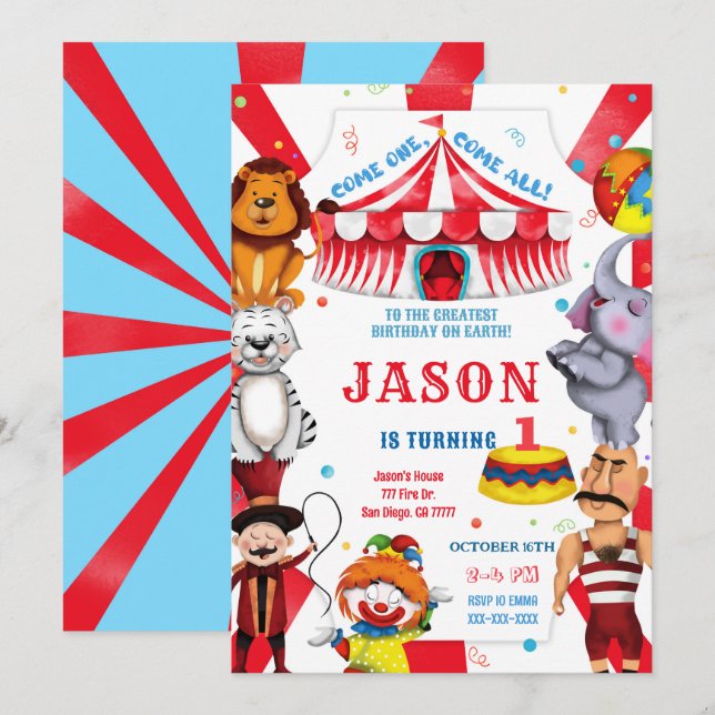 Einladung Circus Birthday (Vorne/Hinten)