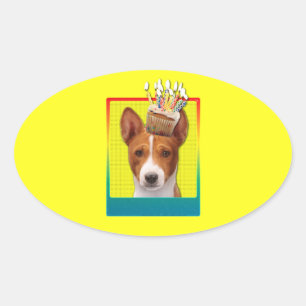 Einladung Cupcake - Basenji Ovaler Aufkleber