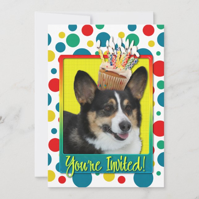 Einladung Cupcake - Corgi (Vorderseite)