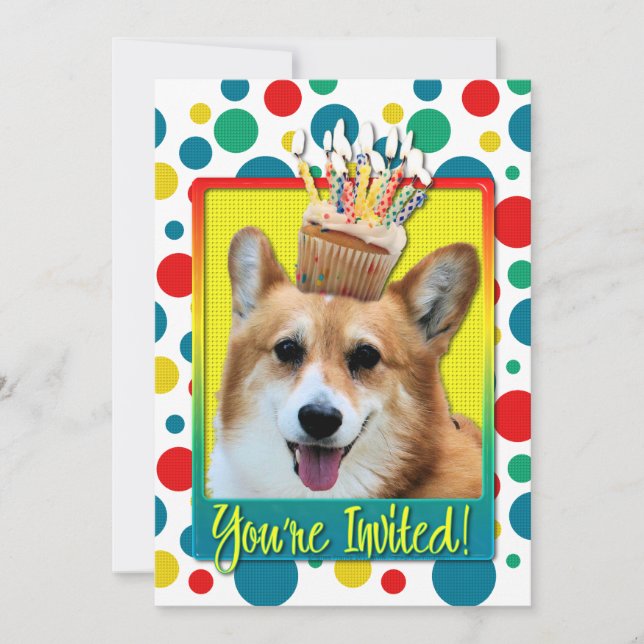 Einladung Cupcake - Corgi - Owen (Vorderseite)