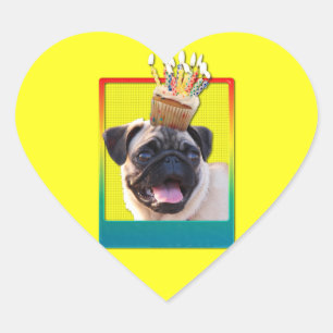 Einladung Cupcake - Mops Herz-Aufkleber