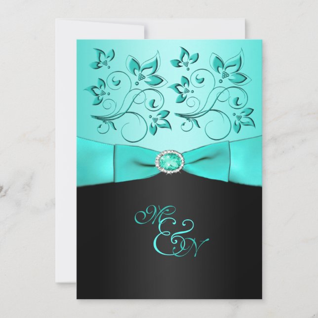 Einladung der Aqua und Black Floral II (Vorderseite)