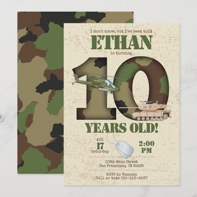 Einladung der Armee - Einladung zum 10. Geburtstag (Vorne/Hinten)