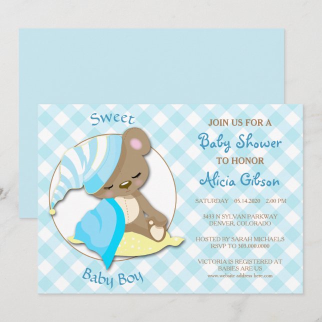 Einladung der Baby-Babydusche "Sleepy Bear" (Vorne/Hinten)