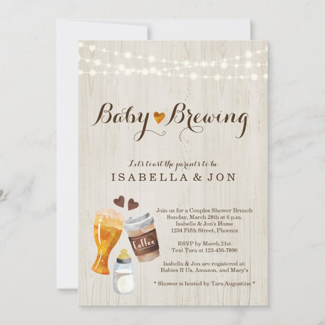 Einladung der Baby Brewing Couple Babydusche (Vorderseite)