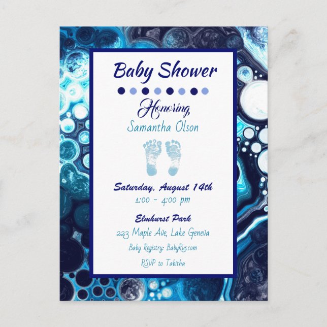 Einladung der Baby Dusche von Dark Blue Boy Postkarte (Vorderseite)