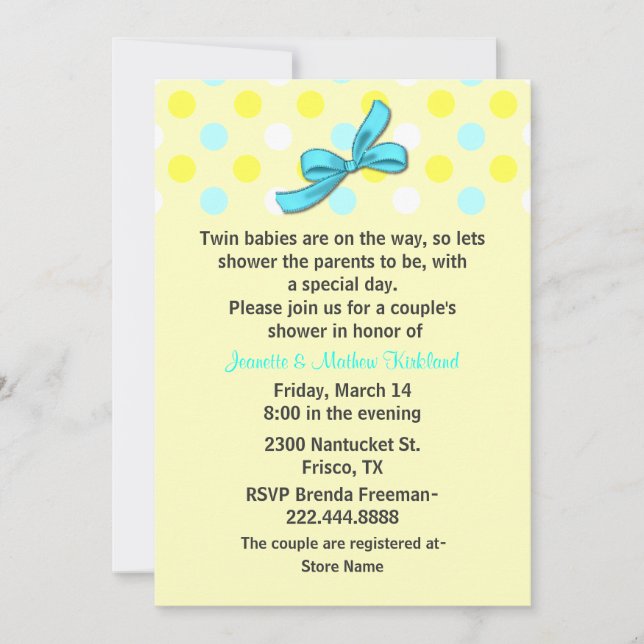 Einladung der Baby Dusche von Twin Babies Couple (Vorderseite)