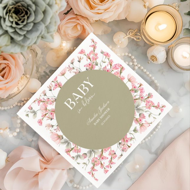 Einladung der Baby Green Baby Bloom Baby Dusche Serviette (Von Creator hochgeladen)